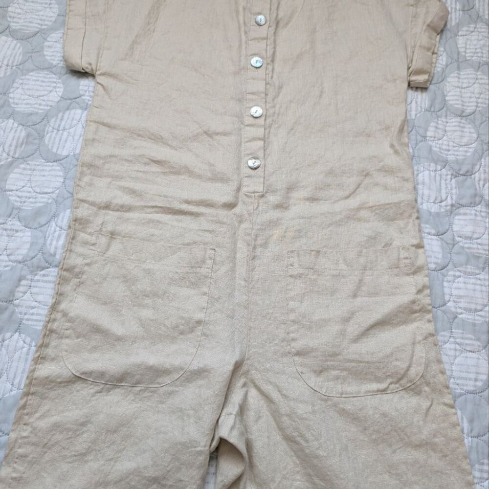 Little Lies Womens 100% Linen Jumpsuit / Romper- Size XS Beige Minimalist Summer